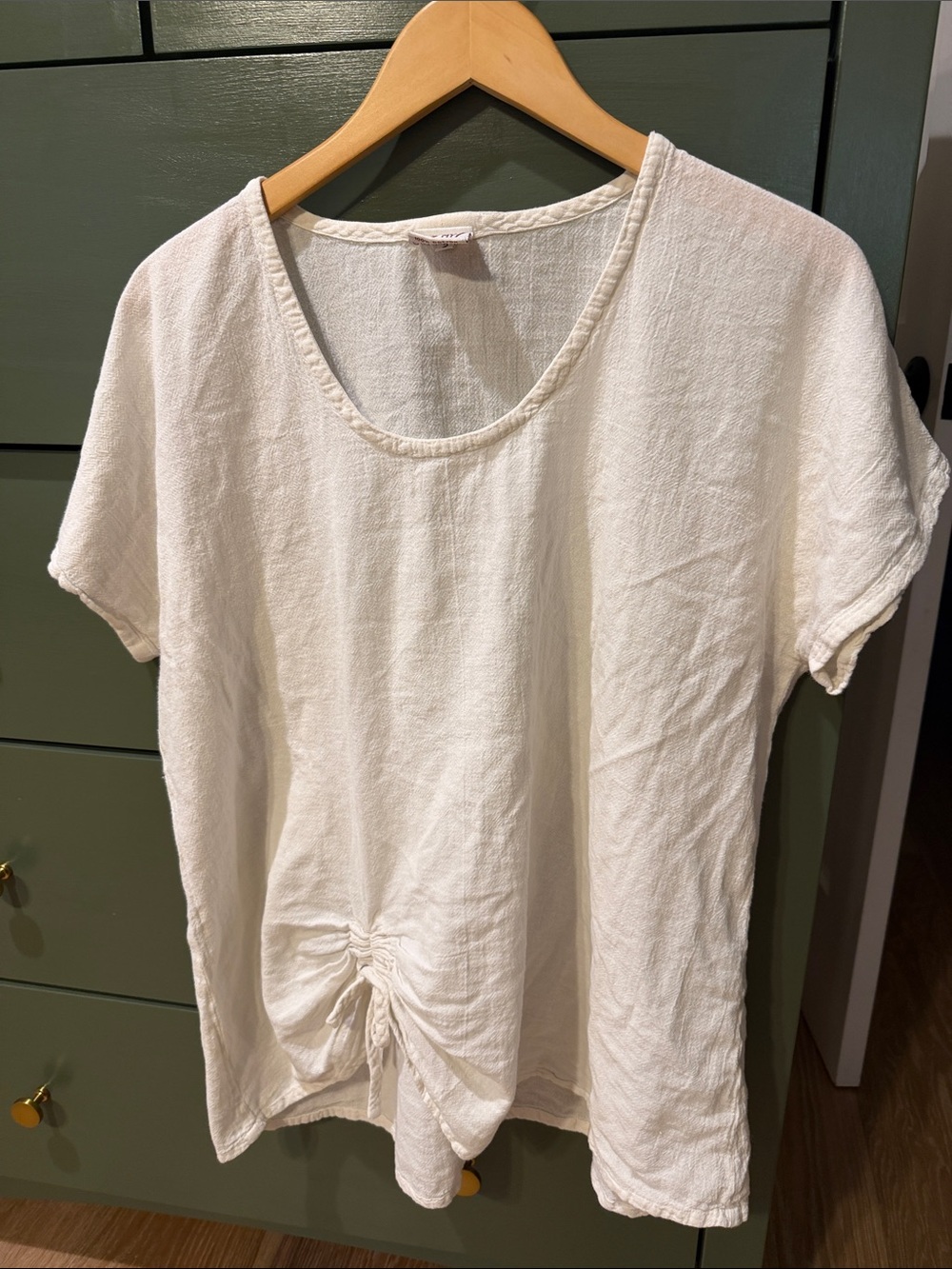 Oh My Gauze! Cream Short Sleeve Ruched Drawstring Top